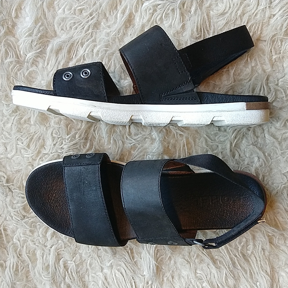 Sorel Torpeda Sandals Black Sling Back Flat Comfortable 10